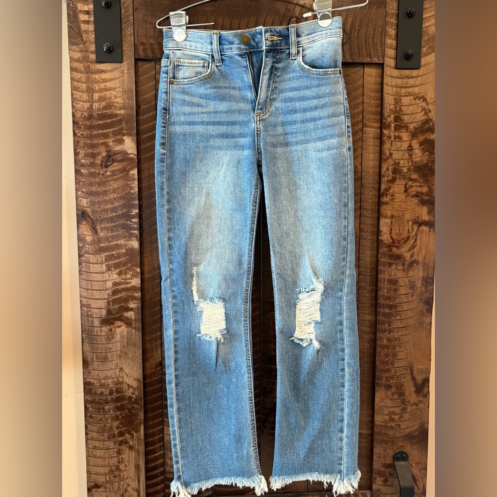 Altar'd State Light Blue Straight Leg Jeans with Distressed Knees